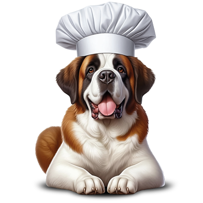 Perro grande con gorro de chef representando los Aritos Gentle Chef