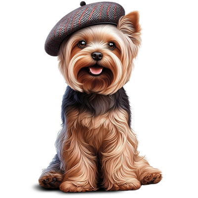 Perro pequeño con gorro de chef representando Blanditos de pollo