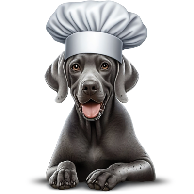 Perro gris con gorro de chef asociado a los Bocaditos Gentle Chef