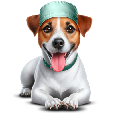 Perro pequeño caracterizado como profesional dental para la gama Gentle Chef
