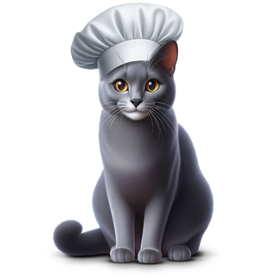 Gato gris con gorro de chef como imagen de productos Gentle Chef