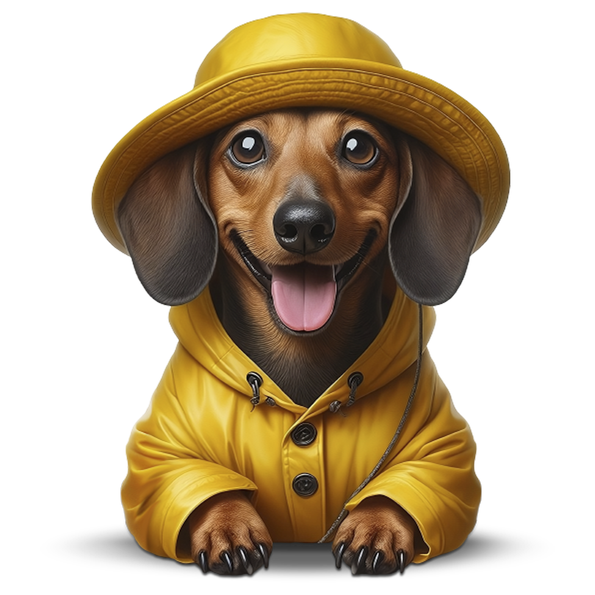 Perro pequeño con sombrero amarillo representando un producto de aceite de salmón