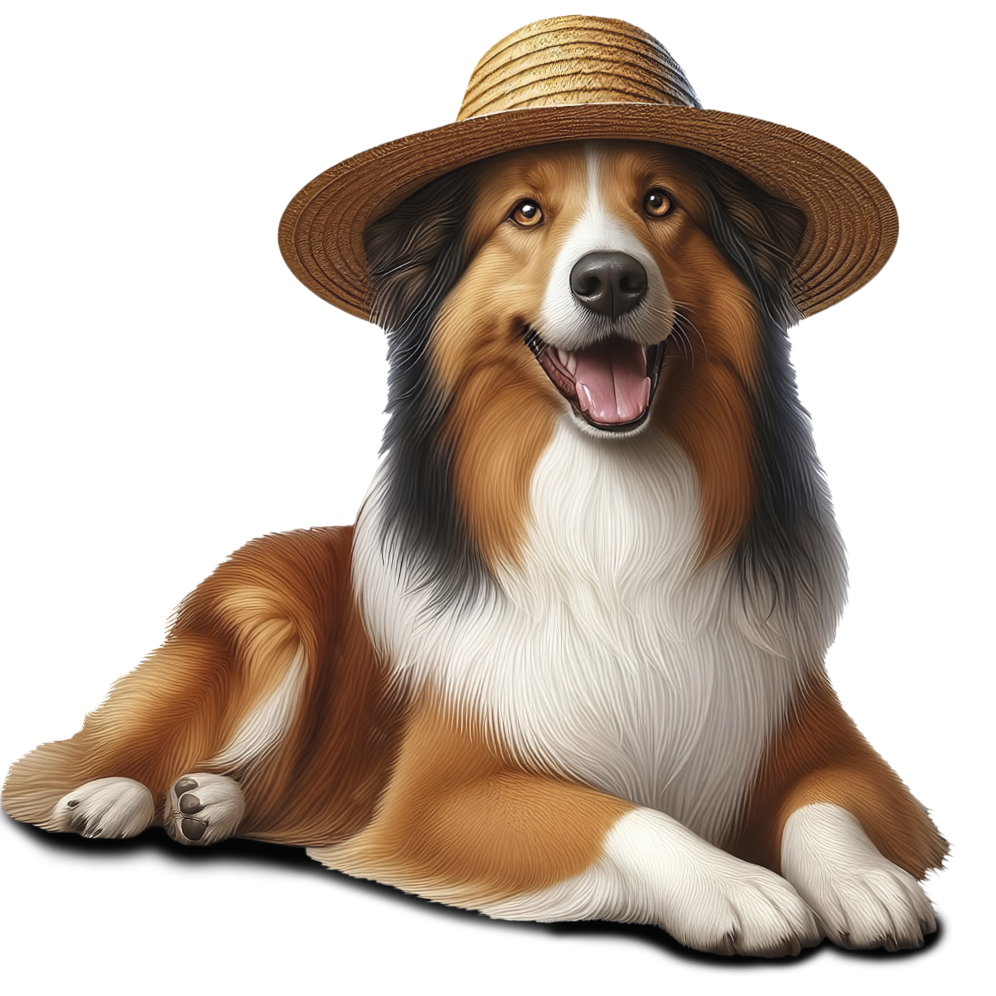 Perro ilustrado con sombrero de paja junto a una referencia a patas de pollo