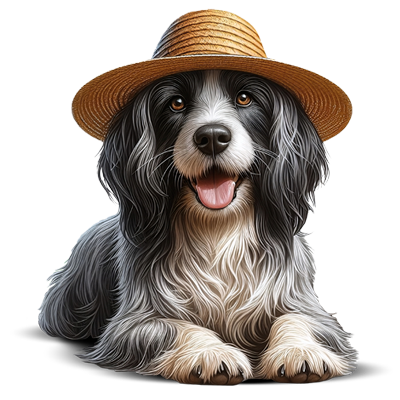 Perro de pelo largo con sombrero asociado a la gama Gentle Chef