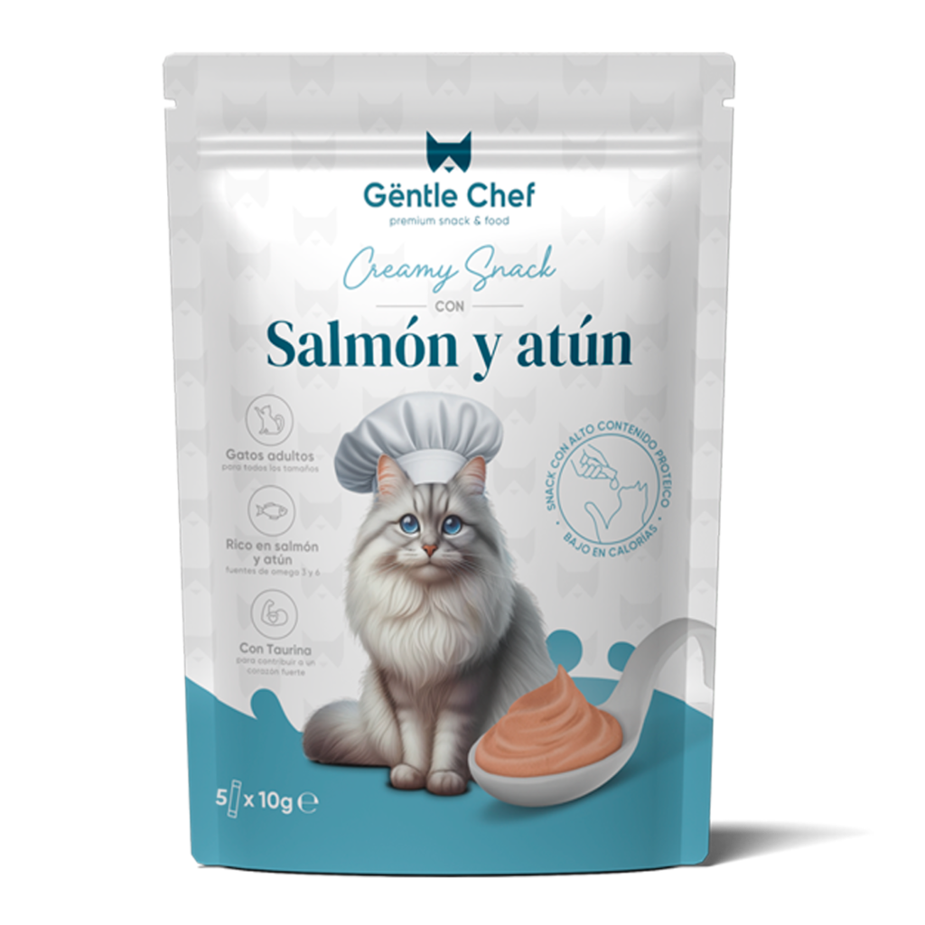 Paquete de snack cremoso de salmón para perros