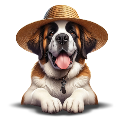 Perro San Bernardo con sombrero en representación de productos caninos