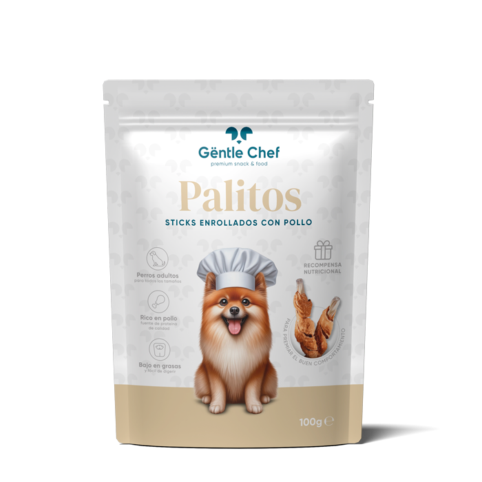Bolsa de enrollados de pollo Gentle Chef como premio para perros