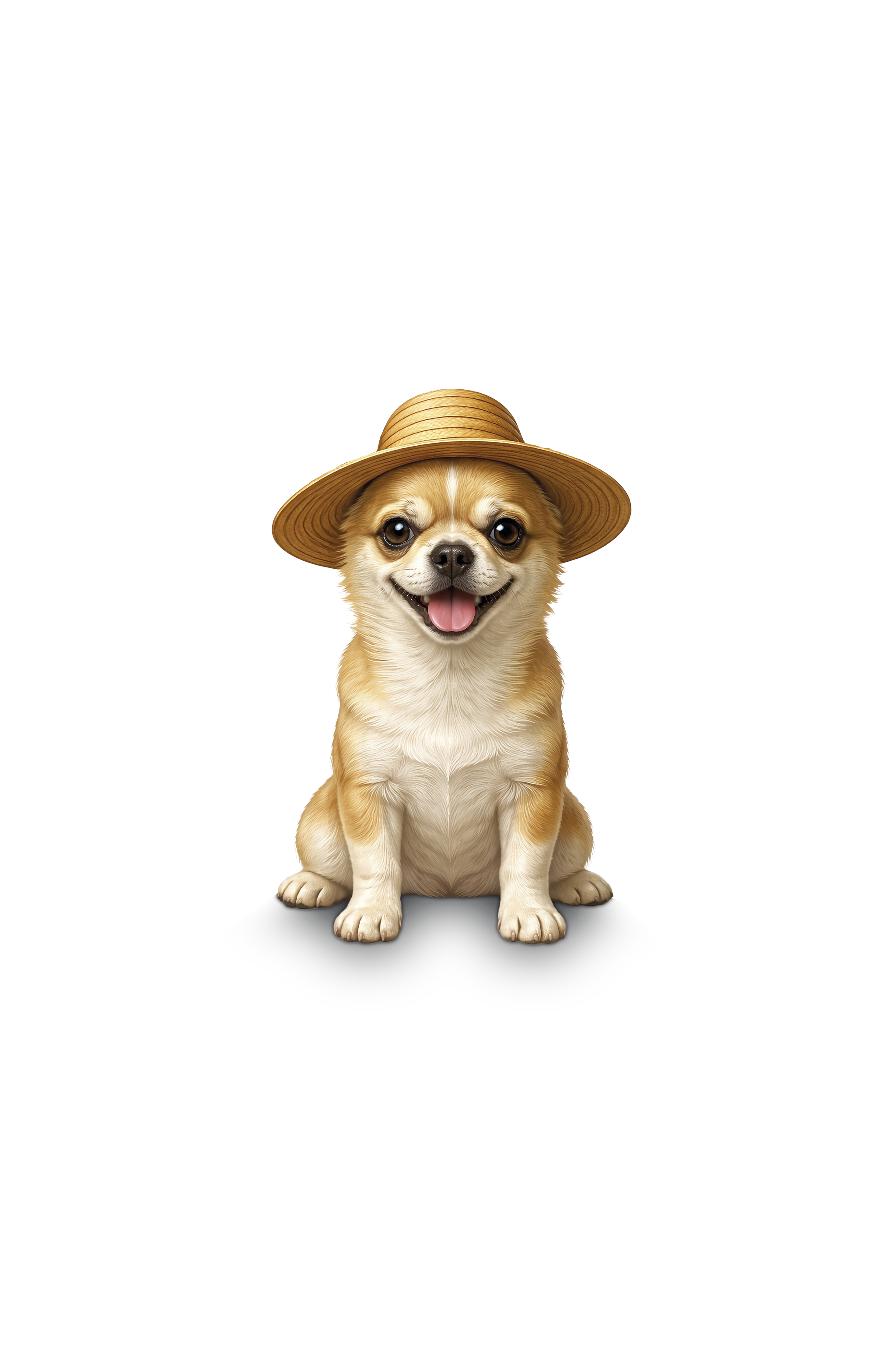 Chihuahua pequeño con sombrero sobre fondo blanco