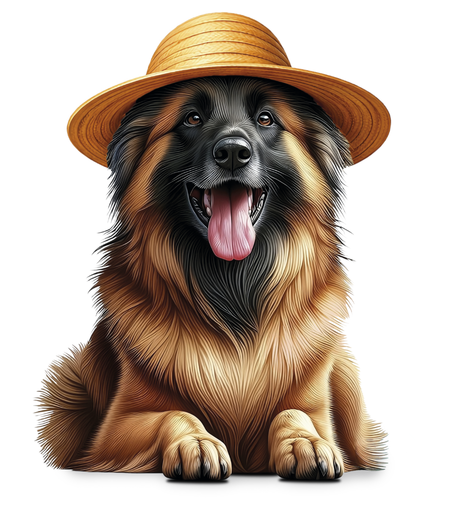 Pastor de pelo largo con sombrero de paja