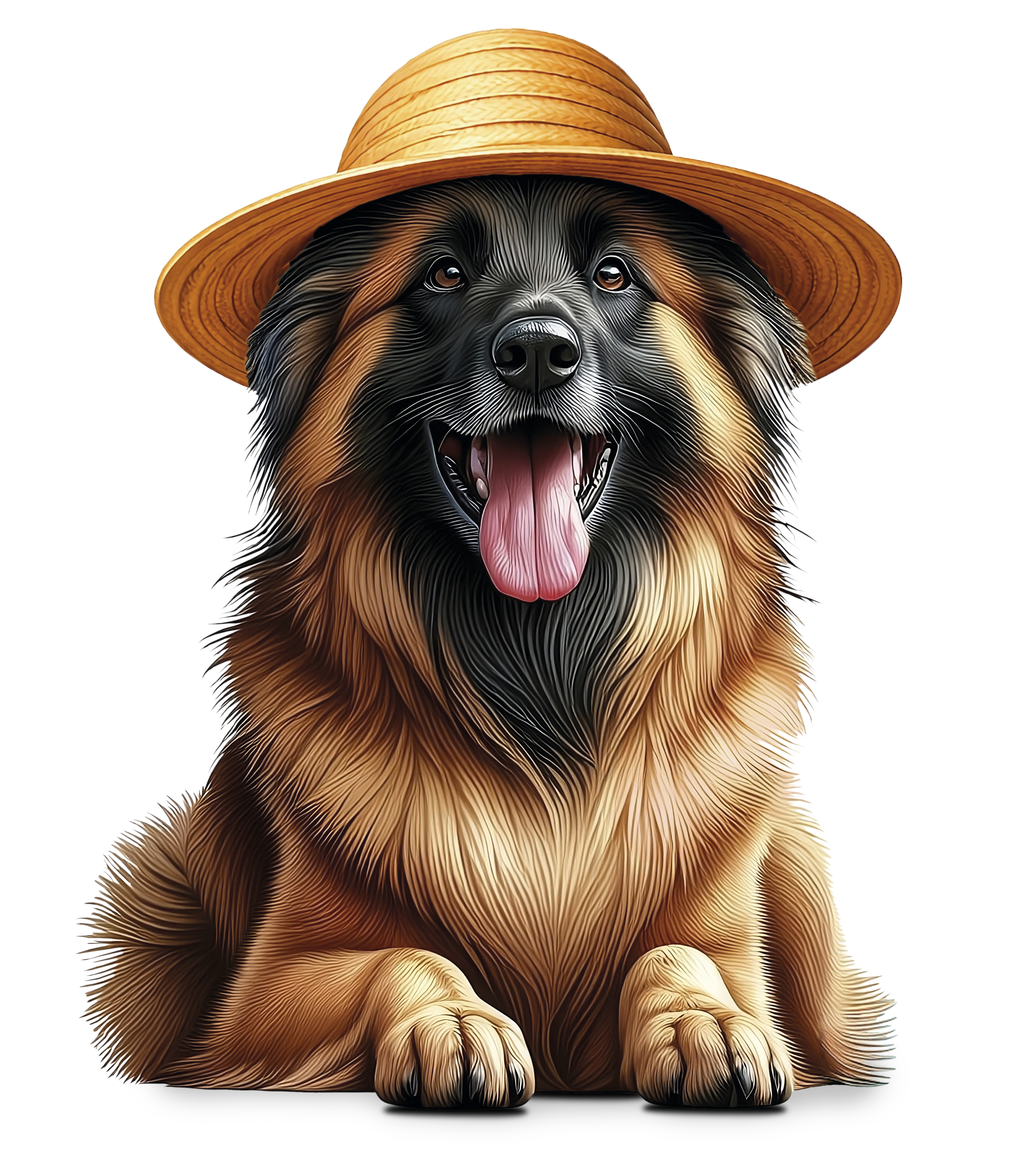 Pastor de pelo largo con sombrero de paja